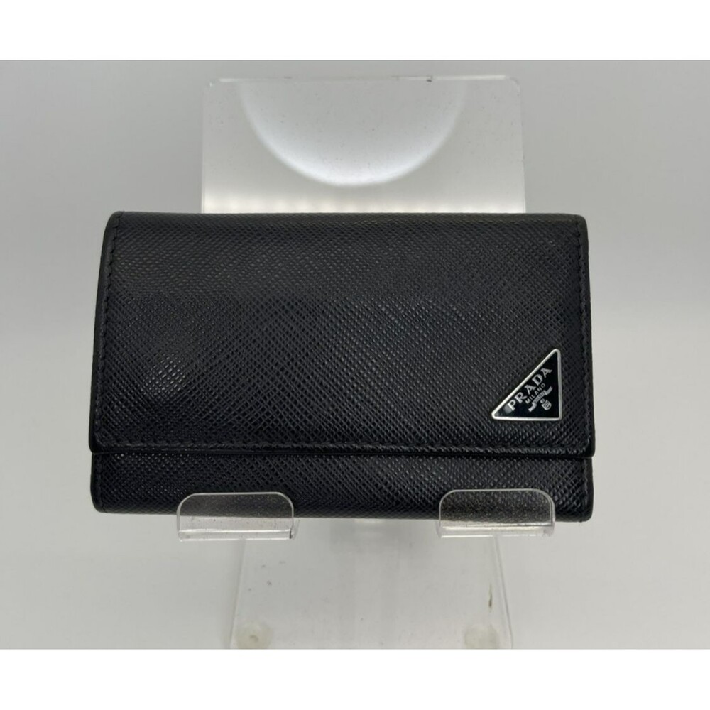 Prada Logo Plate Saffiano Leather 6 Ring Key Case Black Authentic/91